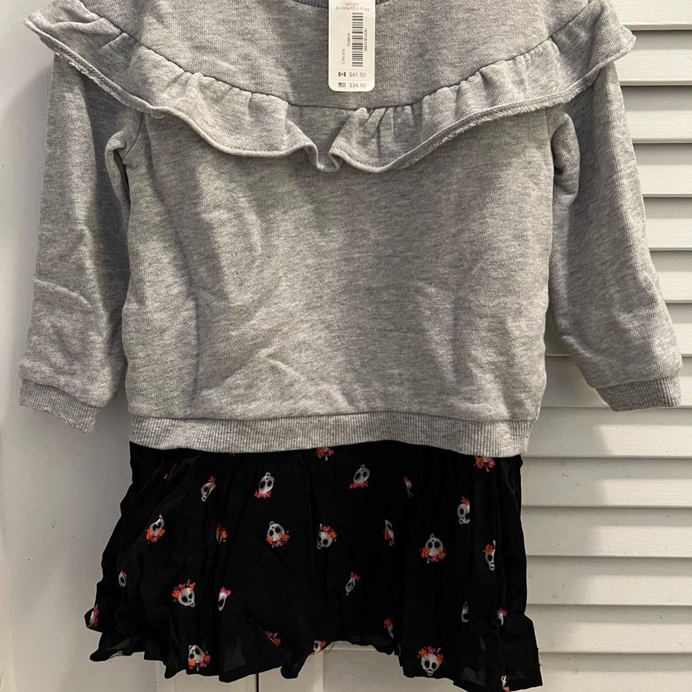 NWT Adorable sweatshirt top dress with sugar skulls on skirt 2T